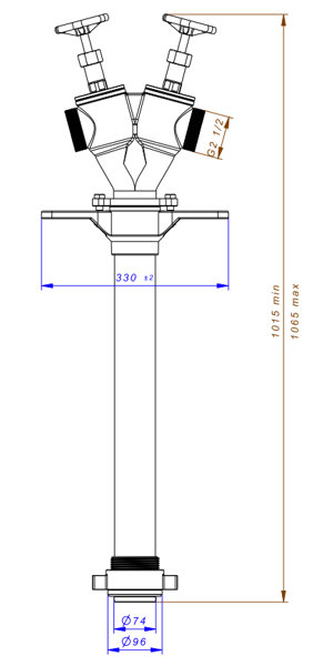 Stojak hydrantowy PZH DN80 podwójny B/BB (2x75) z zaworami wymiary